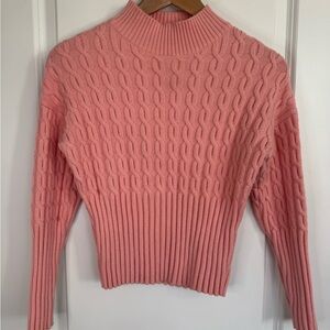 Jason Wu Pink Coral Cable Knit Cropped Sweater Mock Neck Ribbed Small